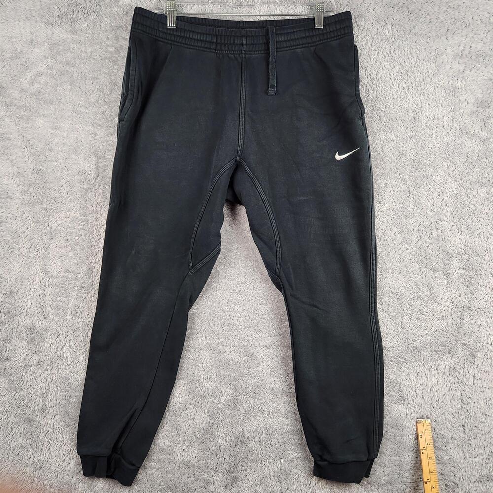 Nike Sweatpants Mens Large Black Fleece Joggers Drawstring Swoosh Thick Knit Y2k
